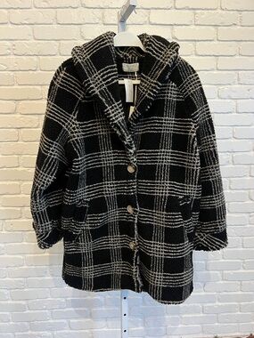 Z Supply Black & White Plaid Teddy Hooded Coat